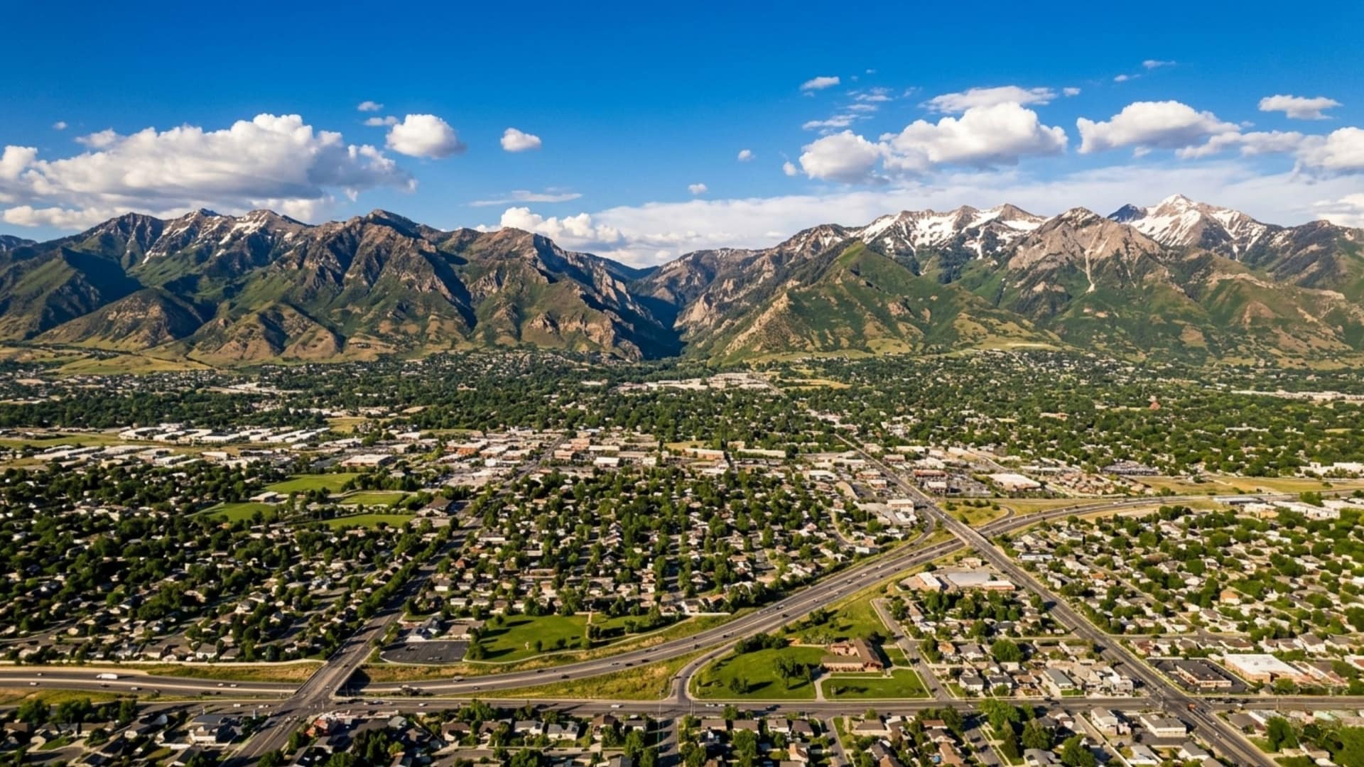 Salt Lake Valley from above with Wasatch Front in the background