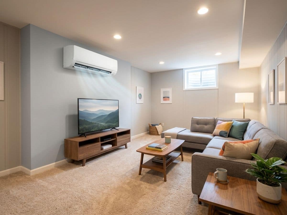 Ductless mini-split indoor head mounted in a finished Murray, Utah basement