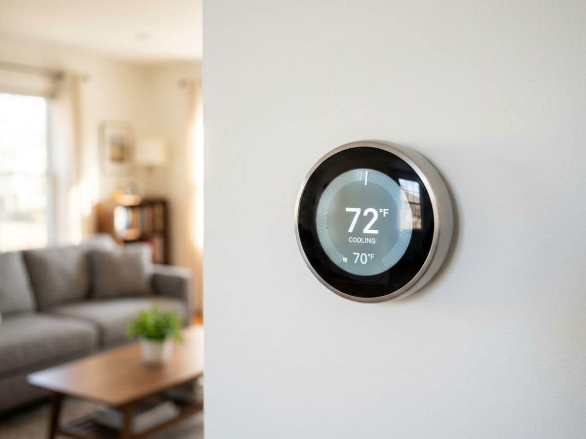 Smart thermostat installed cleanly on the wall of a Murray, Utah home